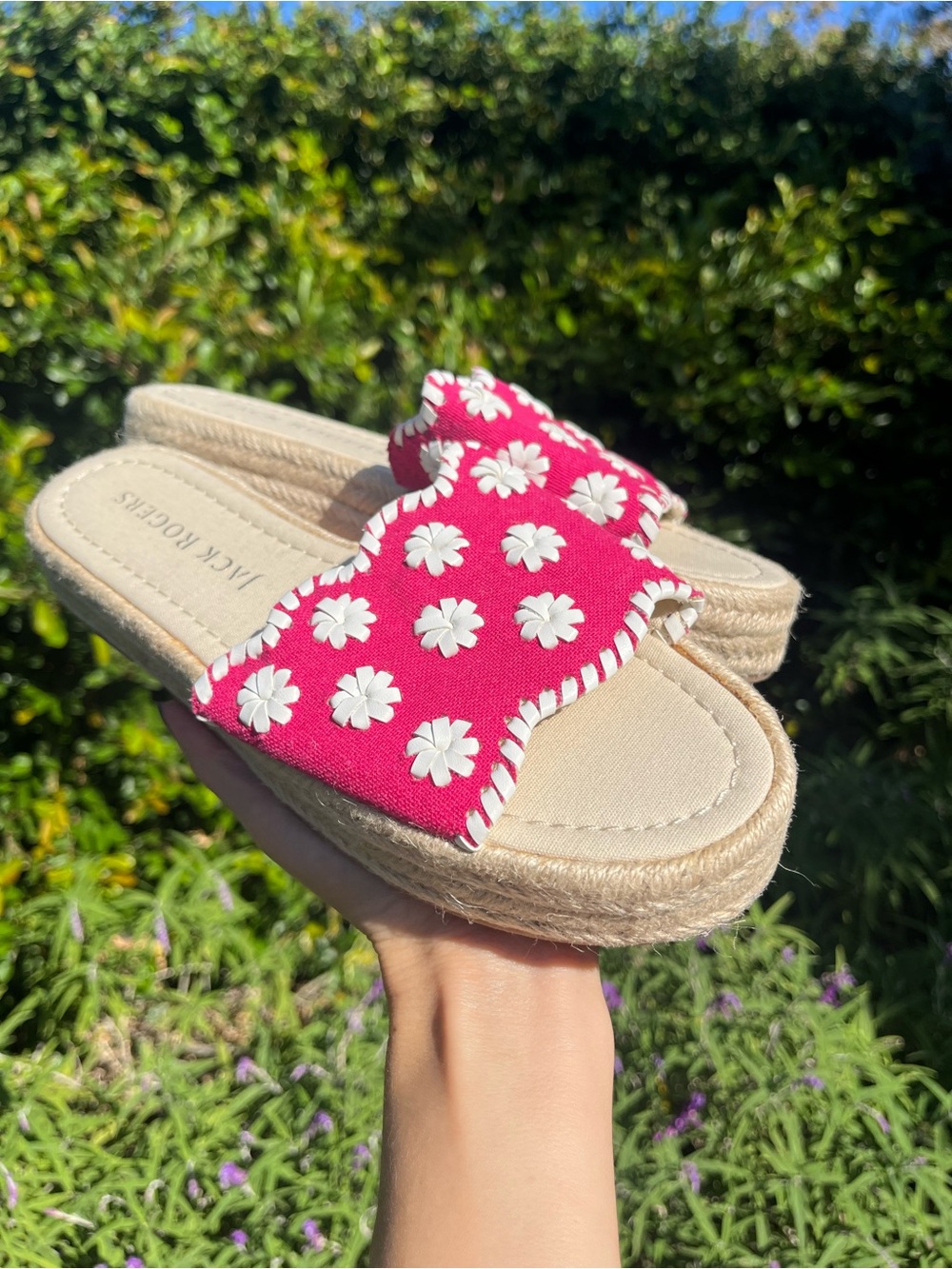 Jack Rogers Pink Espadrille Platform Slide On Sandals Size 8 Linen Resort Floral